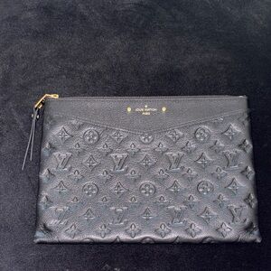 Louis Vuitton Black Embossed Monogram Leather Pouch with Gold Trim